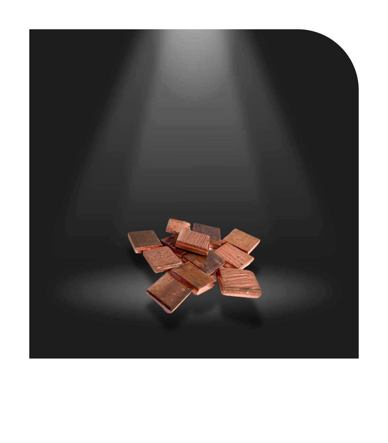 Kupfer Squares 1x1 (EL) sind Kupferanoden mit mindestens 99,99% Reinheit, geeignet für cyanidbasierte Kupferbäder, sorgen für bessere Abscheidung und Verteilung in Anodenkörben durch größere Oberfläche als Kupferkathoden.